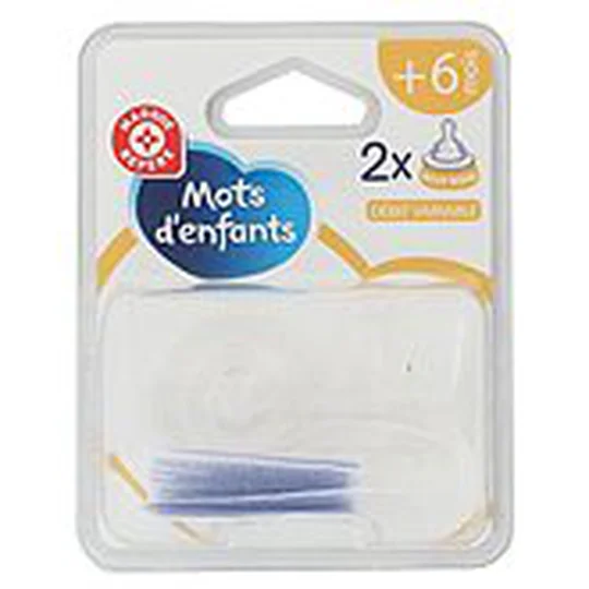 Tétines silicone + 6 mois bout rond x2