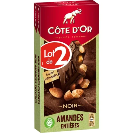 Chocolat noir amandes entières