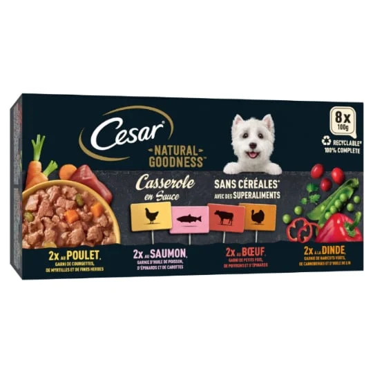 Pâtée pour chat adulte 4 variétés poulet, saumon, boeuf et dinde
