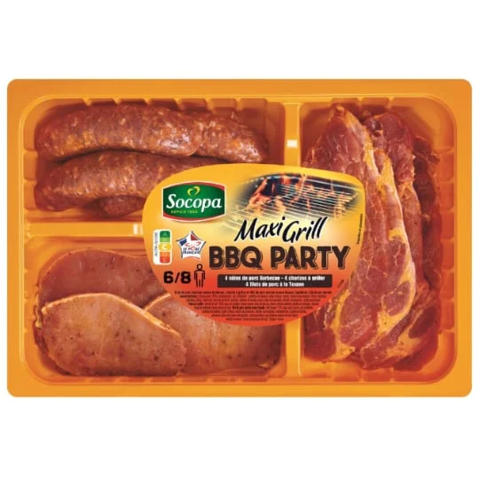 Plateau grill BBQ party côtes de porc - chorizos à griller - filets de porc