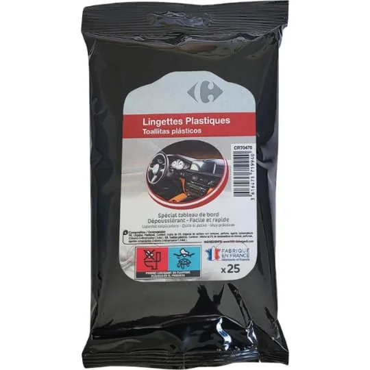 Lingettes plastiques x25 spécial tableau de bord