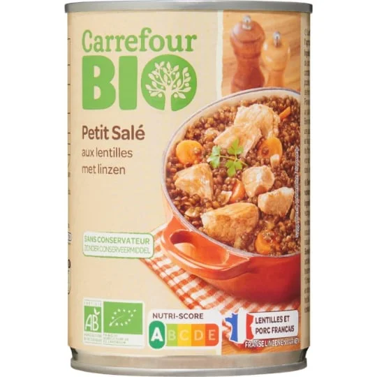 Plat cuisiné bio petit salé lentilles