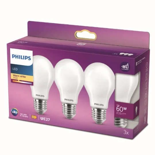 Ampoule LED E27 Standard Blanc-chaud 60W x3