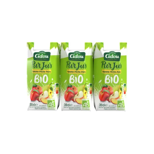 Jus de fruits bio pomme pêche poire
