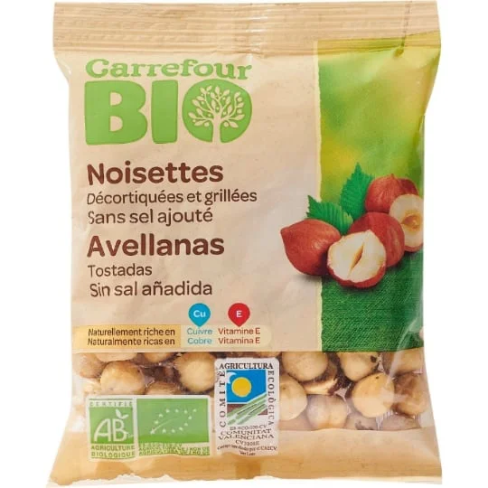 Noisettes bio décortiquées et grillées