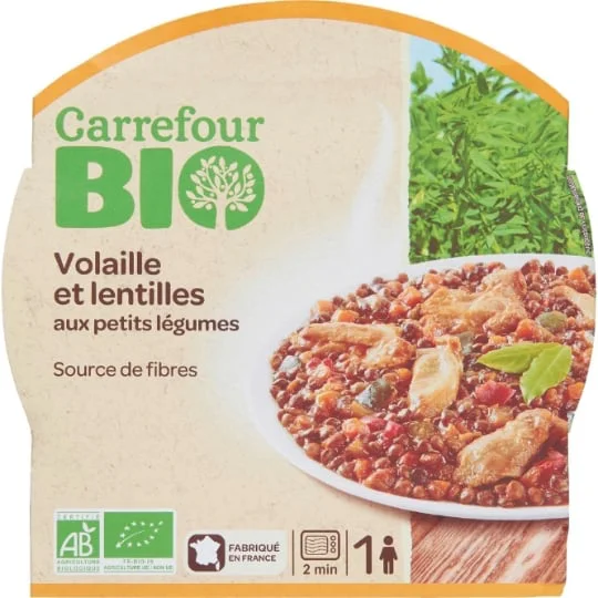 Plat cuisiné bio volaille et lentilles