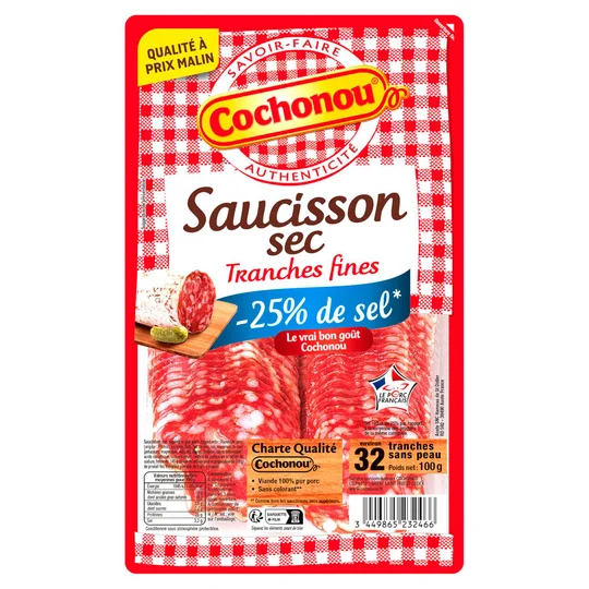 Saucisson sec sel réduit