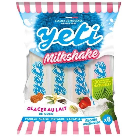 Glace au lait de coco vanille fraise pistache caramel