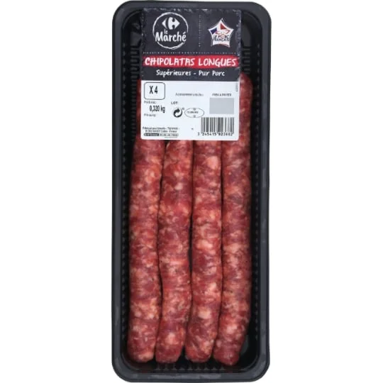Chipolatas longues pur porc