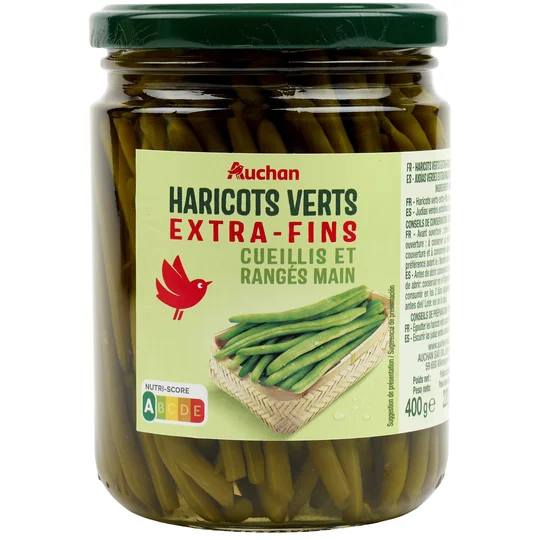 Haricots verts extra fins cueillis et rangés main en bocal