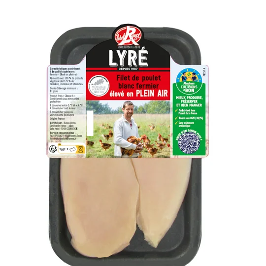 Filets de poulet blanc fermier élevé en plein air Label Rouge