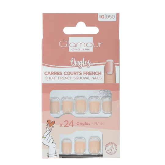 Faux Ongles Carrés Courts French Manucure