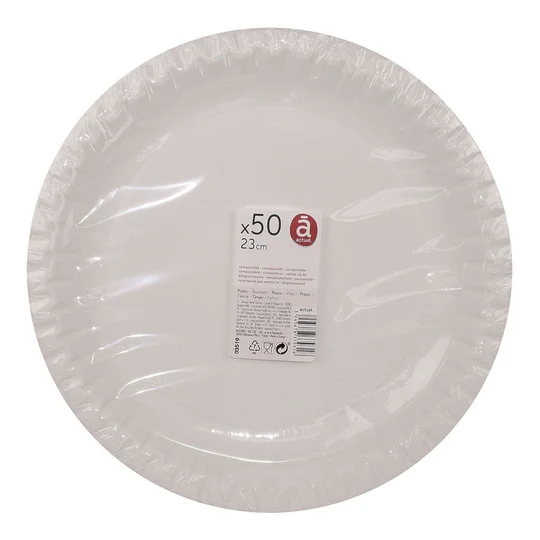Assiettes en carton blanc 23cm compostables x50