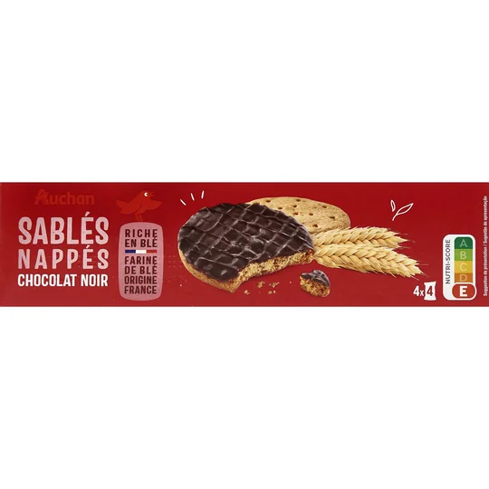 Biscuits sablés nappés de chocolat noir, sachets fraîcheur