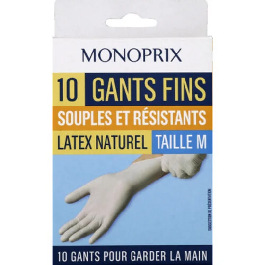 Gants fins souples et résistants, latex naturel, taille M