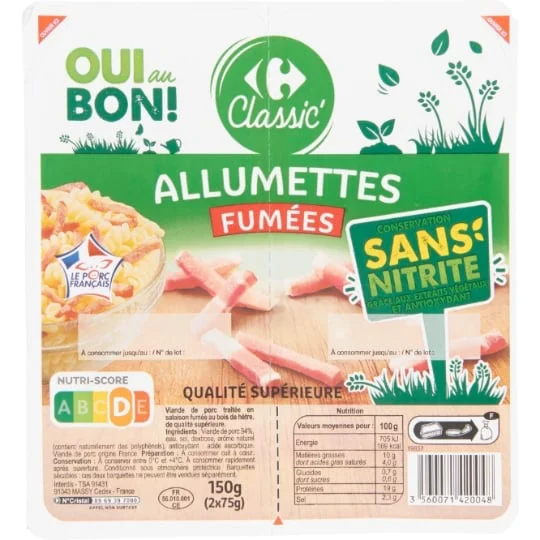 Lardons allumettes fumées sans nitrite