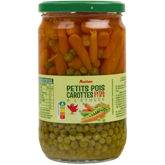Petits pois carottes à l'étuvée extra fins en bocal