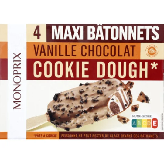Maxi bâtonnets vanille chocolat, cookie dough