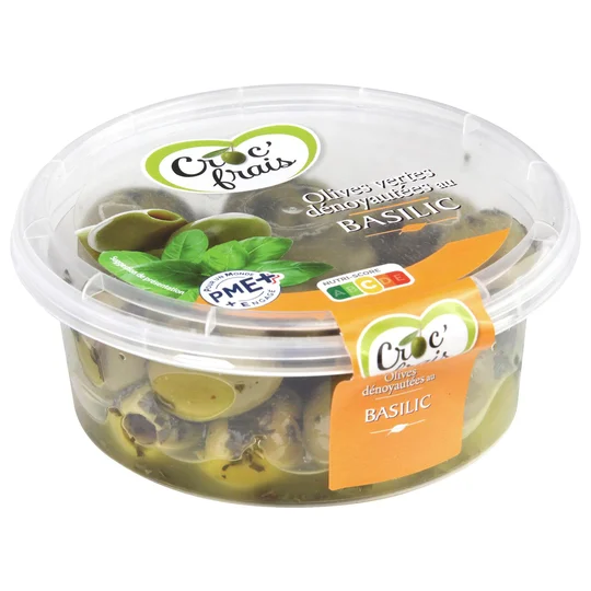 Olives vertes dénoyautées basilic