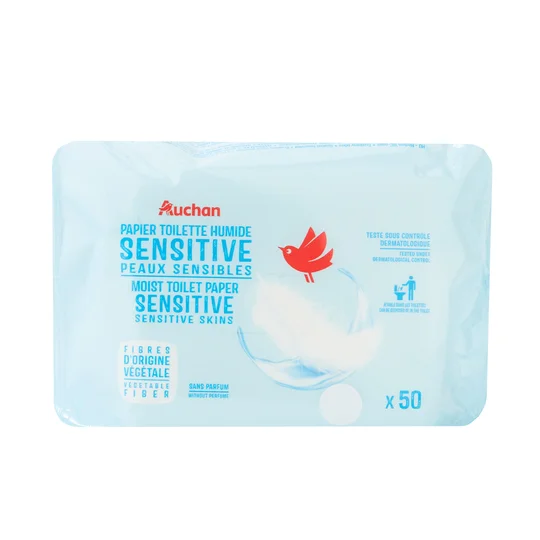 Lingette papier toilette humide blanc peaux sensibles