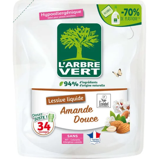 L'Arbre Vert Recharge Lessive Amande Douce Hypoallergénique