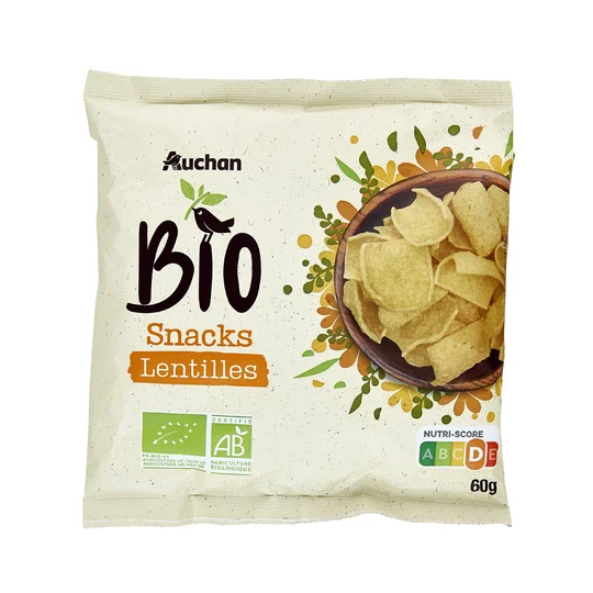 Snacks à base de farine de lentilles bio