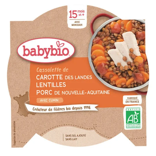Cassolette De Carotte Lentilles Et Porc Des 15M Bio