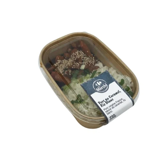 Plat cuisiné porc au caramel et riz blanc
