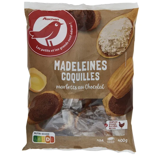 Madeleines coquilles marbrées au chocolat sachets individuels