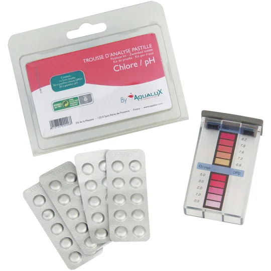 Trousse d'analyse piscine chlore pH pastilles 2x20 analyses