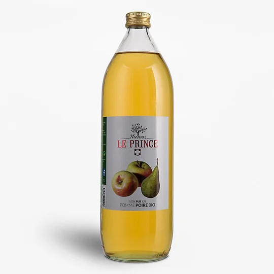 Pur jus de pomme poire bio bouteille verre