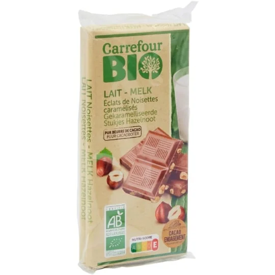 Chocolat bio au lait noisettes caramélisés