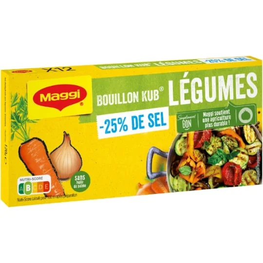 Bouillons en cubes légumes en sel réduit