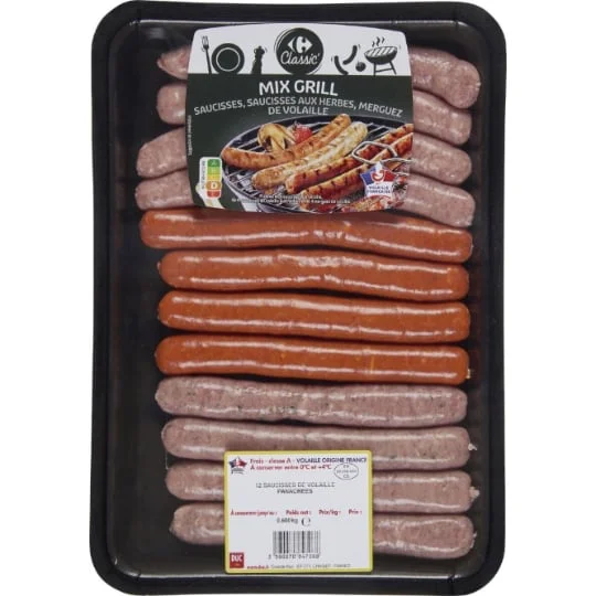 Saucisses et merguez de volaille