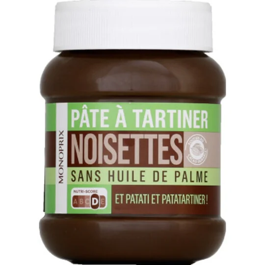 Pâte à tartiner noisettes, sans huile de palme