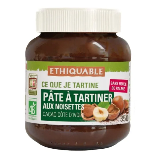 Pâte à tartiner au cacao et noisettes sans huile de palme Bio