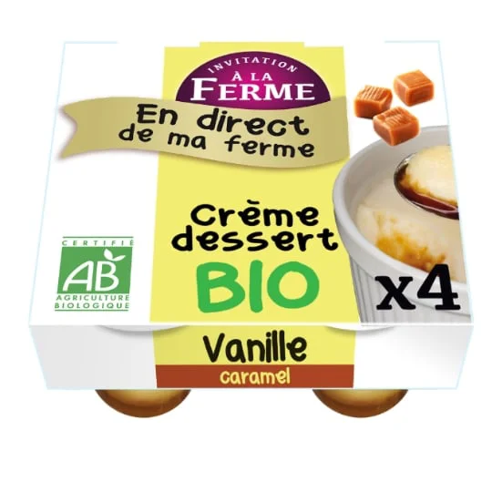 Créme dessert vanille sur lit de caramel bio