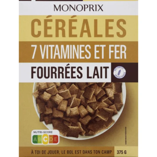 Céréales 7 vitamines et fer, fourrées lait