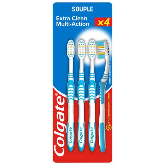 Brosses à dents extra clean multi-action souple x4