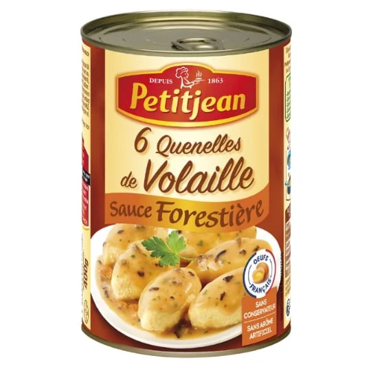 Plat cuisiné quenelles de volaille sauce forestière