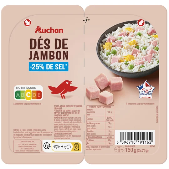 Dés de jambon nature réduit en sel