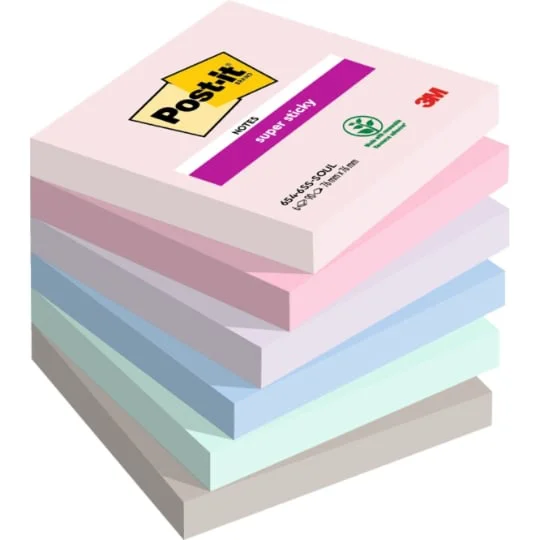 Bloc notes repositionnable 76mmx76mm 90 feuilles x6 Super Sticky
