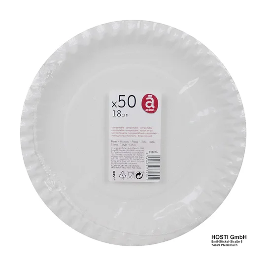 Assiettes à dessert en carton blanc 18cm compostables x50