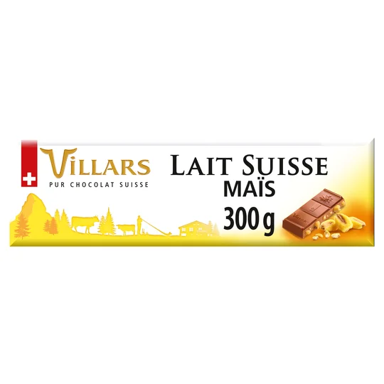 Tablette de chocolat lait Suisse aux maïs croustillants