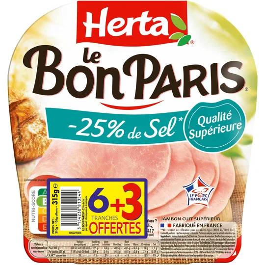Le Bon Paris Jambon cuit réduit en sel