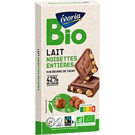 Chocolat lait noisettes entières BIO