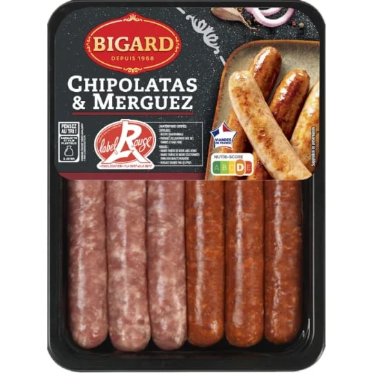 Assortiment de saucisses chipolatas et merguez Label Rouge