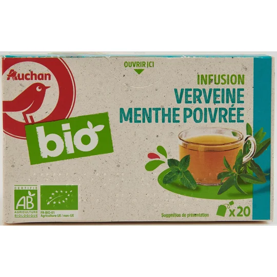 Infusion au thé vert verveine et menthe poivrée