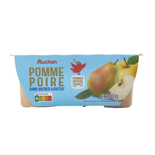 Coupelles pomme poire sans sucres ajoutés