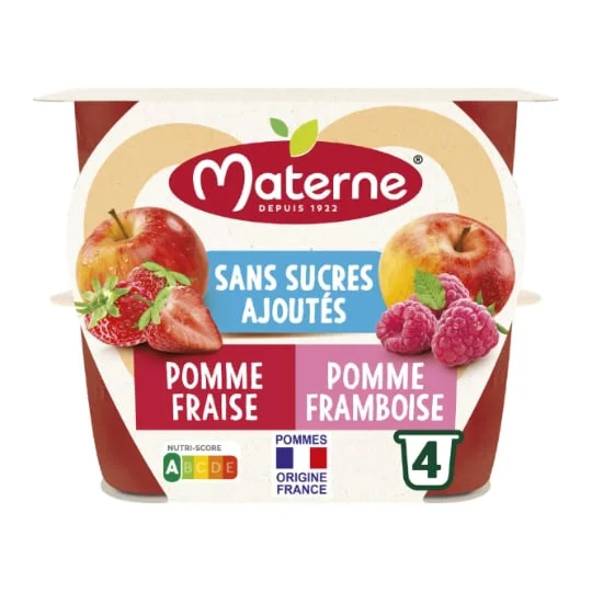 Compotes Duo pomme fraise, pomme framboise sans sucres ajoutés
